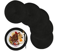WANYD Placemats Round Placemats for Dining Table Set of 6, 12.6 Inch Small Circle Placemats Washable Heat Resistant Non Slip Round Table Mats Black
