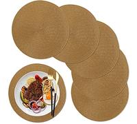 WANYD Round Placemats Set of 6,12.6 Inch Small Circle Plastic Place Mats Washable Table Mats for Wedding Gifts, Housewarming Gifts Khaki 32CM