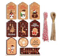 Wanyi 100 Pcs Christmas Tag Card 10 Styles Xmas Gift Tags with String Personalized Xmas Kraft Paper Gift Tags Hanging Tags Labels for DIY Christmas Wrapping Paper and Present Craft Decoration (B)