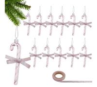 WANYI 12 PCS Christmas Tree Decorations - Glitter Candy Cane Hanging Ornaments with 10 Yard Ribbon for Indoor/Outdoor Winter Xmas New Year Party Wedding Decor (Pink)