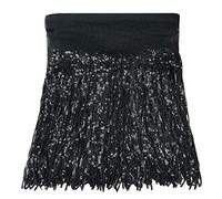 WANYI 5 Yard 20CM Wide Sequin Fringe Trim Lace Sequins Tassel Trim Metallic Fringe Trimming with Leaf Shape Embellishment for DIY Sewing, Dresses, Jacket, Hats, Bags, Home Decor (Black)