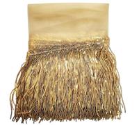 WANYI 5 Yard 20CM Wide Sequin Fringe Trim Lace Sequins Tassel Trim Metallic Fringe Trimming with Leaf Shape Embellishment for DIY Sewing, Dresses, Jacket, Hats, Bags, Home Decor (Dark Gold)