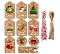 WANYI Christmas Tags, 100PCS Christmas Tree Gift Tags with String, Christmas Labels for Presents, Kraft Xmas Gift Tags Hanging Labels Card for DIY Name Tags Price Tags Parcel Tags (10 Styles, A)