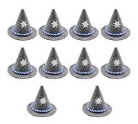 WANYI Pack of 10 Oktoberfest Bavarian Decorative Seppel Hat Grey Felt Hat Mini Traditional Hat Table Decoration 8 x 10 cm Pointed Hat with Blue/White Cord Floral Pattern for Carnival
