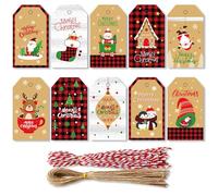 WANYI Tags - 100PCS Tree Labels With String for Presents, Kraft Xmas Hanging Labels Card for DIY Name, Price, Parcel Tags (10 Styles, F)