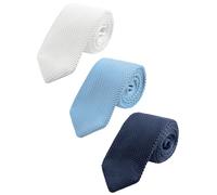 WANYING 3* Slim Knitted Ties for Men 7 cm / 2.75 Inch Knitted Classic Tie Knit Neckie Retro Sporty Casual Office Basic for Gentleman - Plain Dark Blue Light Blue White