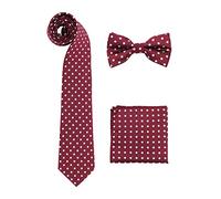 WANYING Men Classic 8cm Wide Necktie & Bowtie & 22 * 22cm Pocket Squares 3 in 1 Sets - Polka Dot Pattern Bordeaux Red