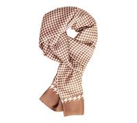 WANYING Men Silk Scarf from Artificial Silk Double Layers Long Thin Scarf Easy Chic Elegant Gentleman for Autumn Spring - Houndstooth Pattern Brown Beige