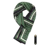 WANYING Men's Faux Silk Ascot Tie Scarf Multifunctional Neckerchief Long Scarf with Leather Loop Multiple Wearing Options 16 x 149 cm - Print Pattern, Dark Green Geometric Pattern, 16 x 149 cm