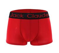 WANYING Men's Milk Silk Boxer Brief Hipster Mid Rise Trunks Underwear Elastic Soft Breathable Basic - Plain Red Size M