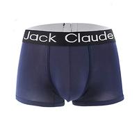 WANYING Men's Milk Silk Boxer Brief Hipster Mid Rise Trunks Underwear Elastic Soft Breathable Basic - Plain Navy Blue Size S