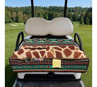 Wanyint 2-Seater Golf Cart Seat Towel Blanket with Portable Fold Design and Handle, 51.2"x30.3" Universal Fit, Quilted Seat Cover, 4 Pockets, Machine Washable, Teal Aztec Giraffe Print
