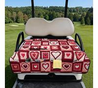Wanyint 2-Seater Golf Cart Seat Towel Blanket with Portable Fold Design and Handle, 51.2"x30.3" Universal Fit, Quilted Seat Cover, 4 Pockets, Machine Washable, Valentines Day Red Heart Patchwork