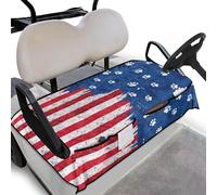 Wanyint American Flag Paw Print Golf Cart Seat Cover with Pockets, Puppy Dog Cat Footprint Portable Quick Dry Golf Cart Seat Blanket Machine Washable Suitable for 2 Person Club Car