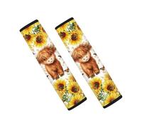 Wanyint Auto Seat Belt Pads Soft Car Seat Belt Strap Shoulder Pad for Women Men Automobile Accessories Decor, 2 Pack, Cute Highland Cow Sunflower