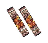 Wanyint Aztec Highland Cow Sunflower Car Seat Belt Pads for Women Men Car Harness Pads for SUV Truck Vans Sedans Protect Shoulder Seat Belt Covers, 2 Pack