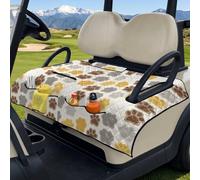 Wanyint Bag-Style Foldable Golf Cart Seat Cover, Compact Carry Design with Handle, Universal 51.2"x30.3" for Most 2-Seaters, Quilted Polyester, 4 Front Pockets, Yellow Brown Paw Print