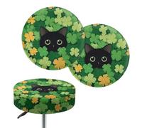 Wanyint Bar Stool Covers Round, 2 Pack Stretch Circle Stool Slipcover 14-16 Inch Irish Round Stool Slipcovers for Coffee Bar Office St Patricks Day Decor, Black Cat Shamrock Green