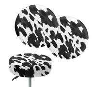 Wanyint Black Cow Print Stool Covers Round 12-14 Inch Breathable Bar Stool Cover Vanity Seat Cover Saddle Stool Cover Home Office Decor, 2 Count