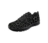Wanyint Black Leopard Print Girls Sneakers Gray Cheetah Fur Pattern Mesh Breathable Running Shoes for Women Lace Up Black Sole Shoes Travel Outdoor Non Slip Training Athletic Shoes Sport Shoes