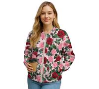 Wanyint Bomber Jacket for Women 2025 Lightweight Trendy Motorcycle Jackets Zip-Up Cropped Coats with Pockets, Varsity Shacket Coats Fall Winter Clothes, Large, Rose Leaf Floral