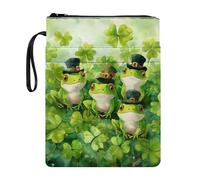 Wanyint Book Cover Book Protector with Zipper Portable Irish Book Sleeve Pouch with Front Pocket 11.4 x 8.7 Inch for Women Girls for St Patricks Day, Frog Leprechaun Hat Shamrock Green