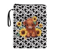 Wanyint Book Cover Book Sleeve with Zipper and Front Pocket 11.7 x 8.4 Inch Durable Book Protector for Women Men Teacher Reader, Highland Cow Sunflower Cow Print