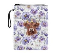 Wanyint Book Sleeve Book Cover for Girls Portable Book Covers for Paperbacks Smooth Zipper Book Protector for Book Lovers, Highland Cow Daisy Violet