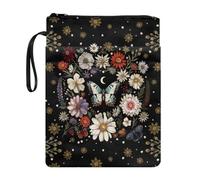 Wanyint Book Sleeve Book Protector Book Covers for Paperbacks Washable Fabric Book Pouch for Women Teachers Friends 11.4 x 8.7 Inch, Butterfly Daisy Flower Moon Black