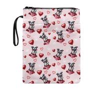 Wanyint Book Sleeve Book Protector with Zipper Book Cover for Bookworm Librarian Cute Book Accessories 11.4 x 8.7 Inch, Schnauzer Paw Love Pink