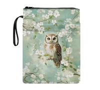 Wanyint Book Sleeve Cover Washable Book Protector with Zipper and Front Pocket 11.7 x 8.4 Inch for Bookworm Librarian, Owl Flower Green
