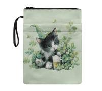 Wanyint Book Sleeve Lightweight Irish Book Cover Washable Polyester Fabric with Zipper & Front Pocket 11.4 x 8.7 Inch for Girls Women for St Patricks Day, Cow Cat Beer Shamrock Green