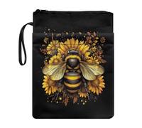Wanyint Book Sleeve Washable Book Protector Cover with Zipper and Front Pocket Book Cover for Teacher Reader, 11.4’’ x 8.7’’, Bee Sunflower Black