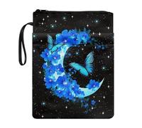 Wanyint Book Sleeve Washable Book Protector Cover with Zipper and Front Pocket Book Cover for Teacher Reader, 11.4’’ x 8.7’’, Butterfly Flower Moon Blue