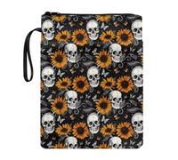 Wanyint Book Sleeve Washable Book Protector with Zipper and Front Pocket 11.4’’ x 8.7’’ Book Cover for Teacher, Reader, Skull Sunflower Black Butterfly