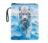 Wanyint Book Sleeve Washable Fabric Book Cover with Zipper & Handle Strap for Reader Multifunctional Book Protector 11.4 x 8.7 Inch, White Tiger