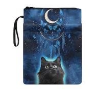 Wanyint Book Sleeve with Zipper Book Cover for Paperbacks with Front Pocket 11.4 x 8.7 Inch for Parents, Daughter, Son, Grandparents, Black Cat Moon Butterfly Dream Catcher