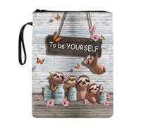 Wanyint Book Sleeve with Zipper Book Cover for Paperbacks with Front Pocket 11.4 x 8.7 Inch for Parents, Daughter, Son, Grandparents, Sloth Wood Grain to Be Yourself