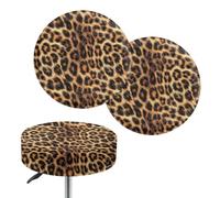 Wanyint Brown Leopard Fur Print Stool Covers Round 14-16 Inch 2 Pack Stretch Bar Stool Slipcovers Washable Saddle Stool Seat Covers Stool Slipcovers