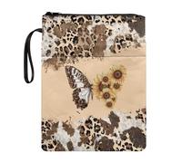 Wanyint Butterfly Book Cover Protector Sunflower Leopard Cow Print Book Sleeve with Zipper and Front Pocket 11.7 x 8.4 Inch for Women Girls Teacher Reader