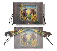 Wanyint Car Window Shade for Baby, Heat Block UV Protector Side Window Curtain for Pets, Double Opening Sun Shade Cover with Magnets Universal Fits, 2 Pack, Horse Sunflower Wood Grain