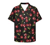 Wanyint Cherry Blossom Print Hawaiian Shirt for Men Short Sleeve Classic Shirt-Slim Fit Summer Shirt for Beach Business