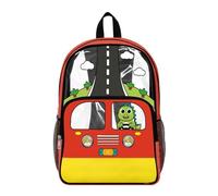 Wanyint Clear Backpack 17 Inch PVC Transparent School Backpack for Kids Boys Girls, Lightweight Travel Bookbag for Toddlers, Large Daypack for Work Casual, Cartoon Dinosaur Bus Red