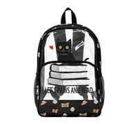 Wanyint Clear Backpack for School Heavy Duty PVC Transparent Book Bag for Girls, 17 Inch Large See Through Bookbag with Reinforced Straps College Schoolbag, Paws and Read Black Cat