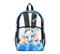 Wanyint Clear Book Bag for College Travel, 17 Inch See Through Large Backpack for Stadium, PVC Polyester Travel Backpack for Women, Casual Daypack for Work School, Elephant Rainbow Bubble