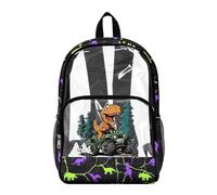 Wanyint Clear School Backpack for Boys Girls, 17 Inch Transparent Bag Heavy Duty PVC & Polyester Bookbag for Boys Girls, Lightweight Travel Daypack for College, Cartoon T-Rex Dinosaur ATV Pattern