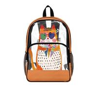 Wanyint Clear School Backpack Multi-Pocket Transparent Bookbag for School, 17 Inch Extra Large Daypack See Through Bag with Front Pocket for College Work Travel, Cat Ice Cream Orange