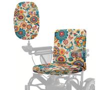 Wanyint Dustproof Mobility Scooter Seat Cover Polyester Protective Cover with Adjustable Buckle & Elastic Edge, Electric Wheelchair Slipcover for Indoor Use, Teal Butterfly Boho Mandala Flower