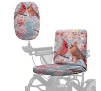 Wanyint Electric Wheelchair Seat Cover Polyester Fabric Protector Accessories for Mobility Scooter, Power Chair Seat Cover Prevent Wind, Dust, Sun, Northern Cardinal Cherry Blossom