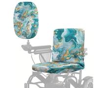 Wanyint Electric Wheelchair Seat Cover with Elastic Band Universal Size Mobility Scooter Seat Slipcover with Adjustable Buckle for Indoor & Outdoor Use, Teal Gold Marble